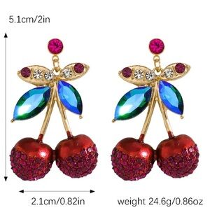 🍒 Betsey Johnson stunning multicolored crystal double cherry earrings 🍒
